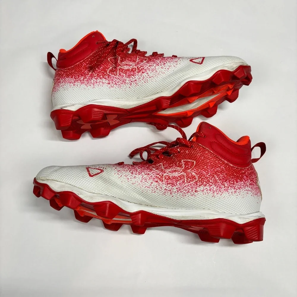 Under Armour Football Cleats Mens 11 Red White Splatter 3025083-600 High Top